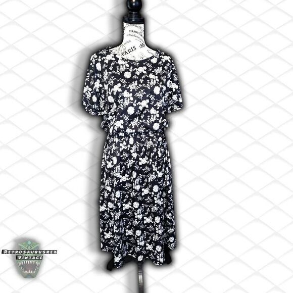 vintage 1960's Twee Rockabilly Floral Circle Skirt* Day Dress, Plus Size 14 - Picture 5 of 6